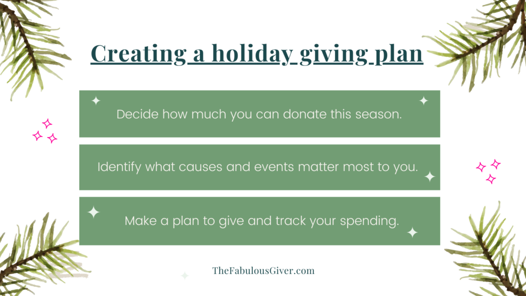 Infographic listing three actions to take when creating a holiday giving plan